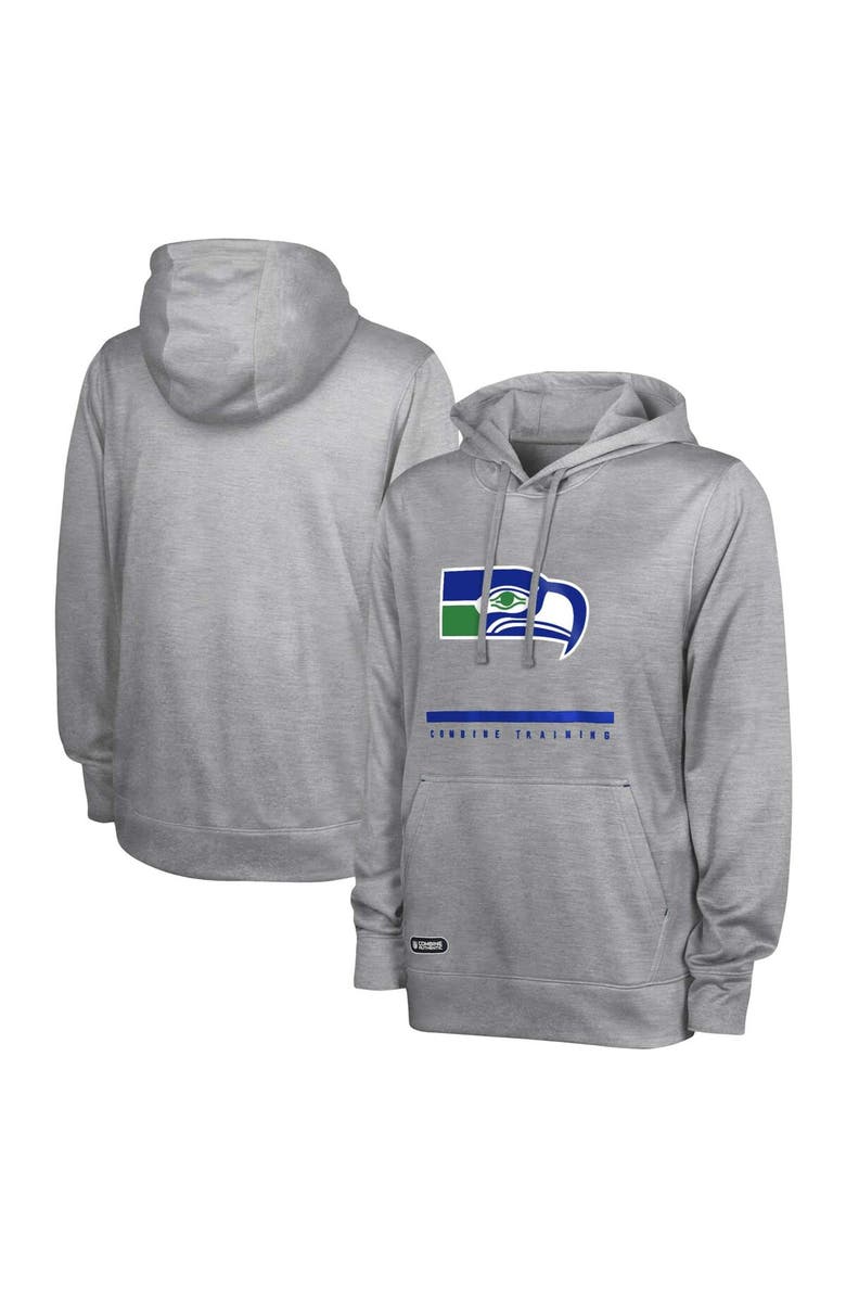 Outerstuff Men's Heather Gray Seattle Seahawks Grid Drill Streak Fleece Pullover Hoodie, Main, color, 