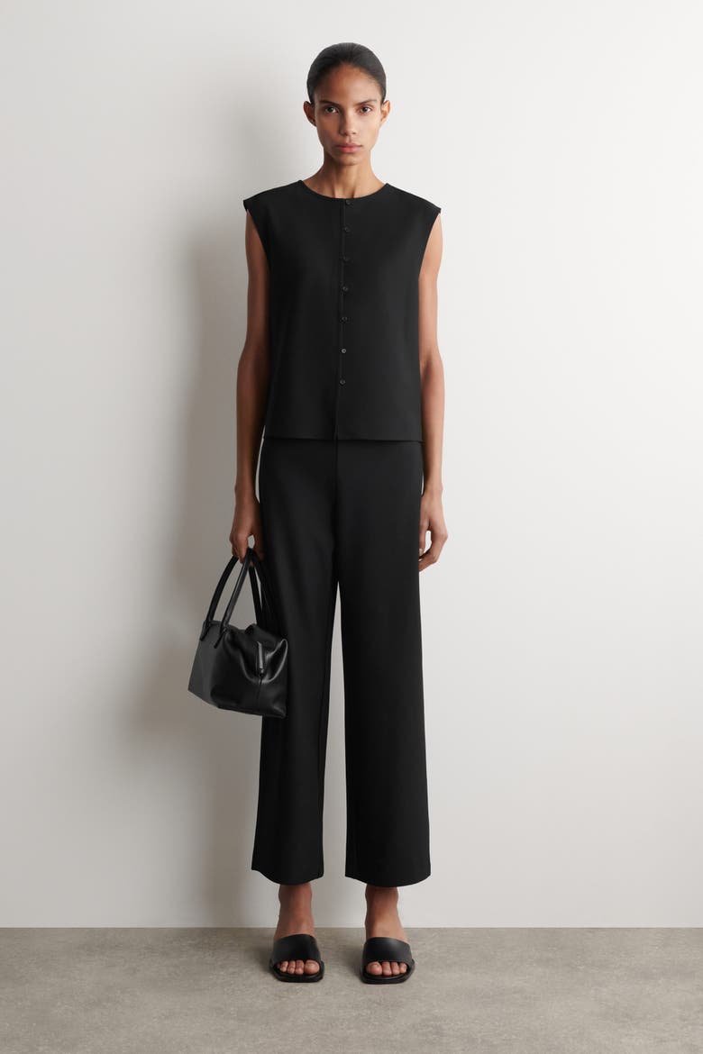 High-waisted Trousers, Main, color, BLACK
