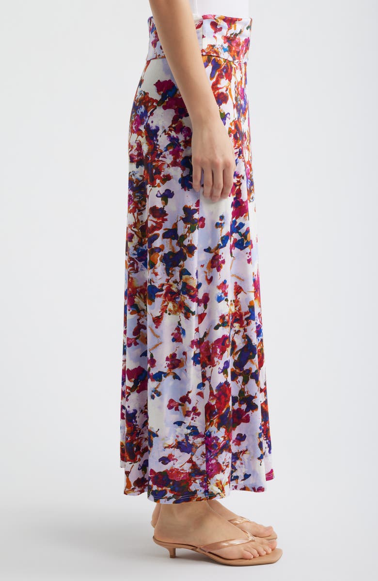 Loveappella Roll Top Floral Print Maxi Skirt, Alternate, color, Fuchsia/ Violet