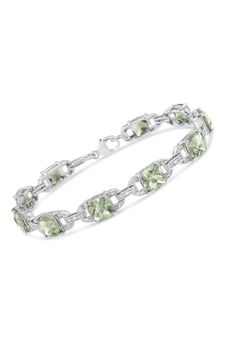 Haus of Brilliance Silver 7x7 mm Green Amethyst and Diamond Accent Tennis Bracelet, Alternate, color, White