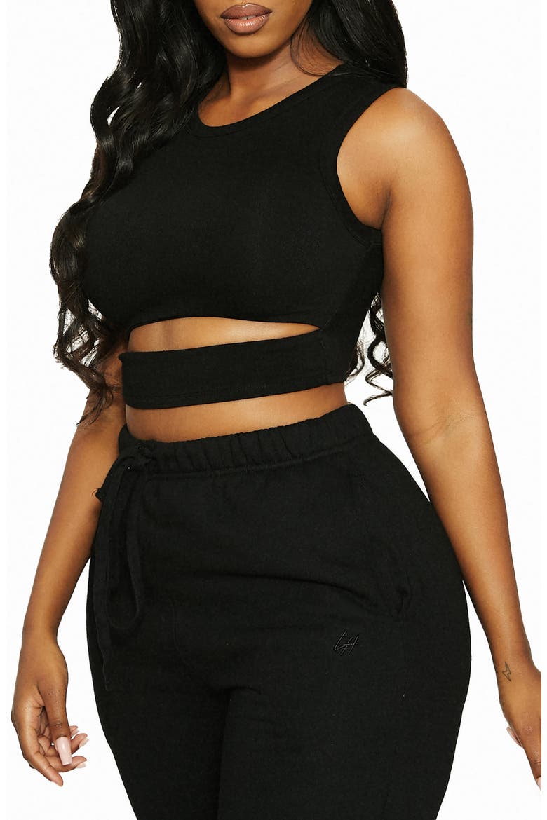 x Lori Harvey Front Cutout Crop Tank, Alternate, color, BLACK