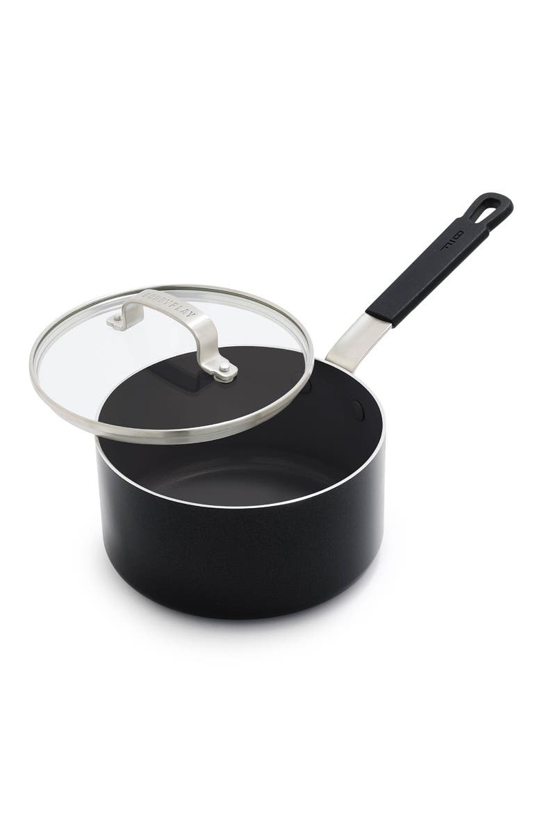 x Bobby Flay Professional Ceramic Nonstick 2.53-Quart Saucepan with Lid, Main, color, BLACK