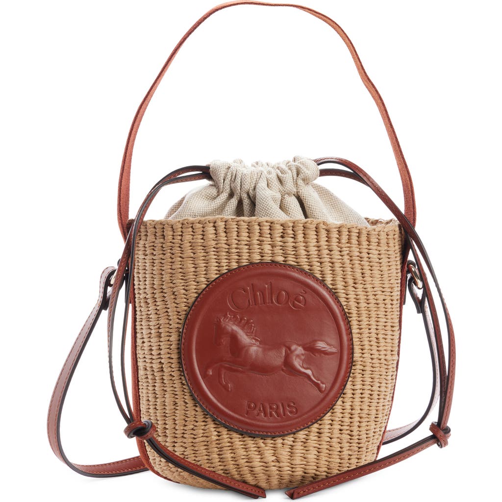 Chloé Mini Horse Medal Basket Bag In Natural Fibres Brown Size Onesize 100% Paper Yarn, Calf-skin Leather In 27s Sepia Brown