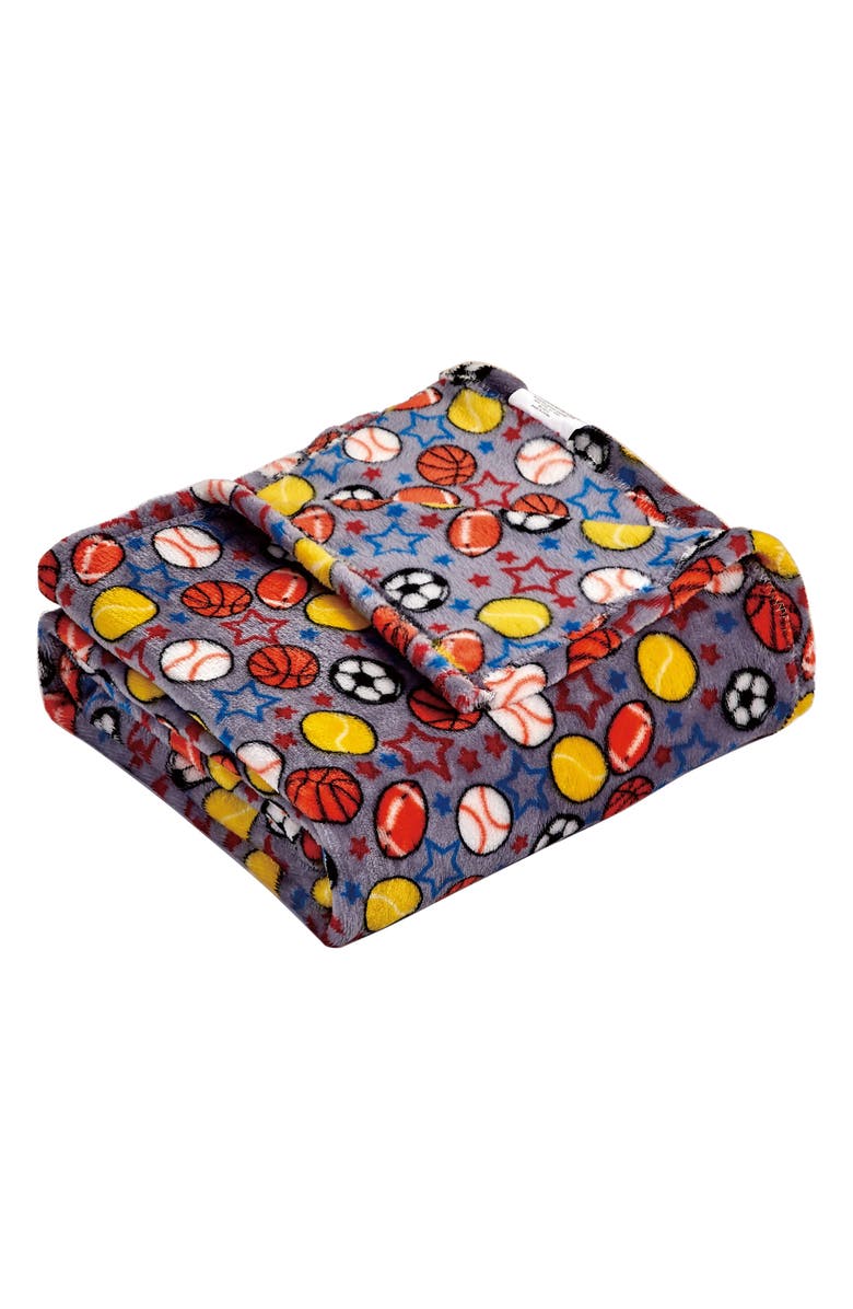 Luxury Home Let's Play Ball Plush Throw Blanket, Main, color, Grey Multi