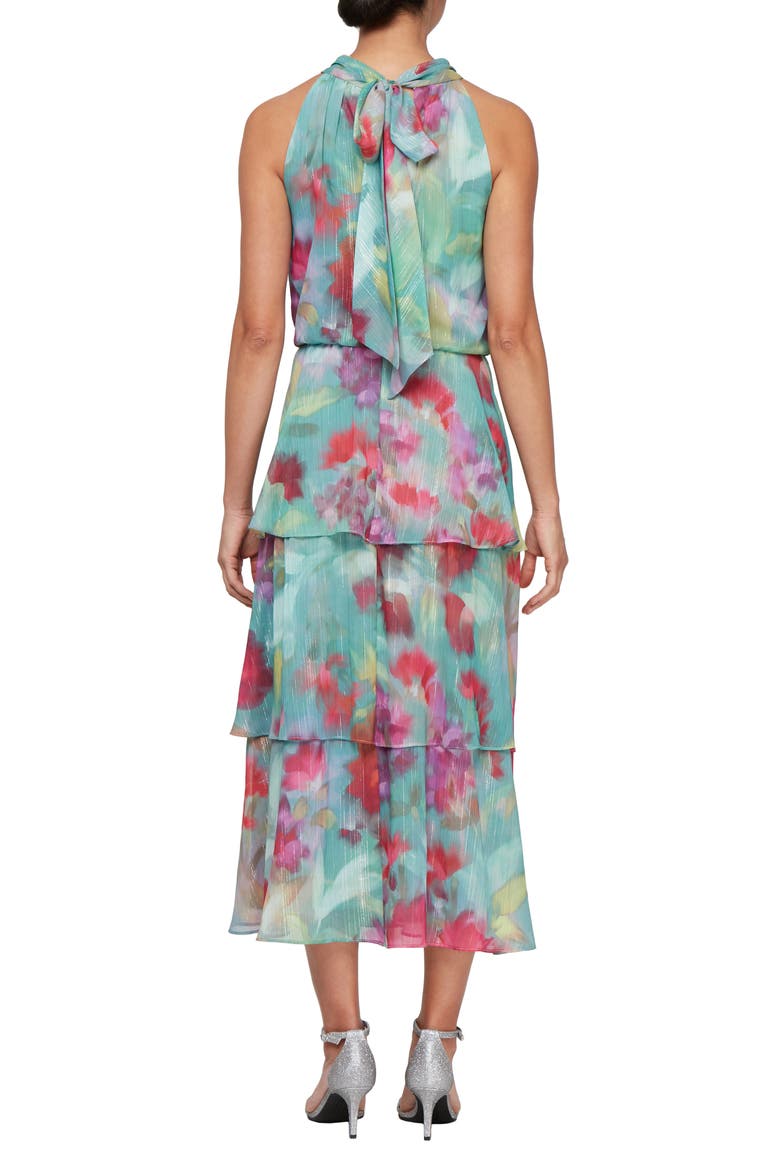 Tiered Halter Midi Dress, Alternate, color, TEAL/ PINK MULTI
