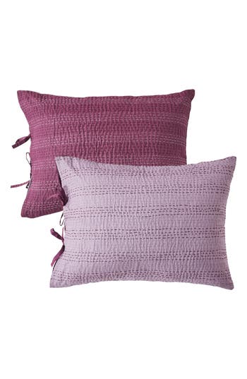 Melange Home Kantha Set Of 2 Reversible Cotton Shams In Fig And Violet