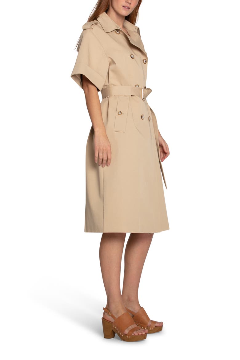 Dust & Daring Short Sleeve Cotton Blend Trench Coat, Alternate, color, CAMEL
