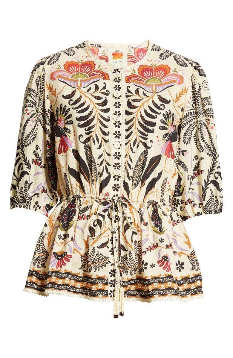 FARM Rio Mixed Print Belted Cotton Blend Top, Alternate, color,