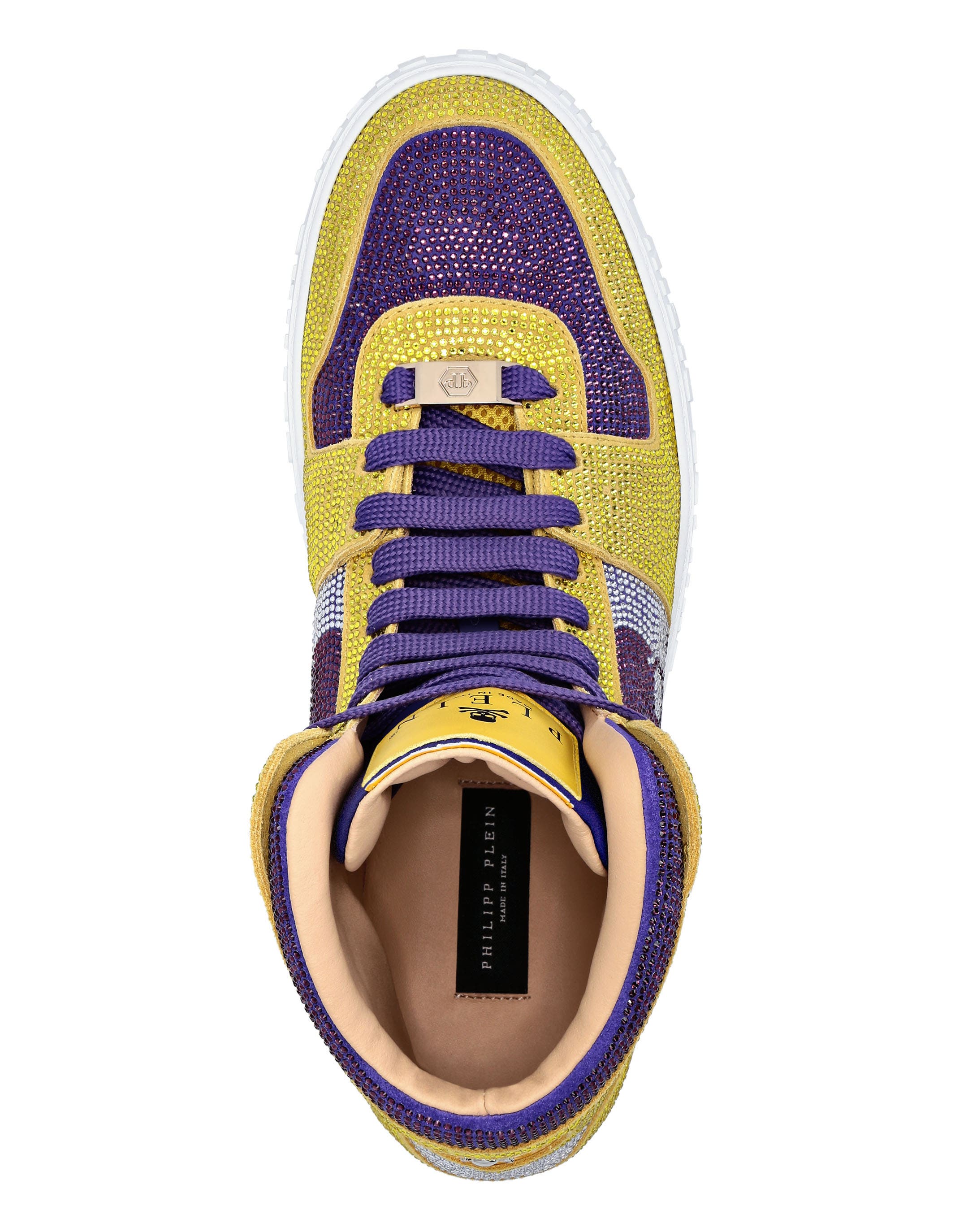Hi-Top Sneakers Notorious Crystal Skull With Crystals Unisex, Alternate, color, yellow