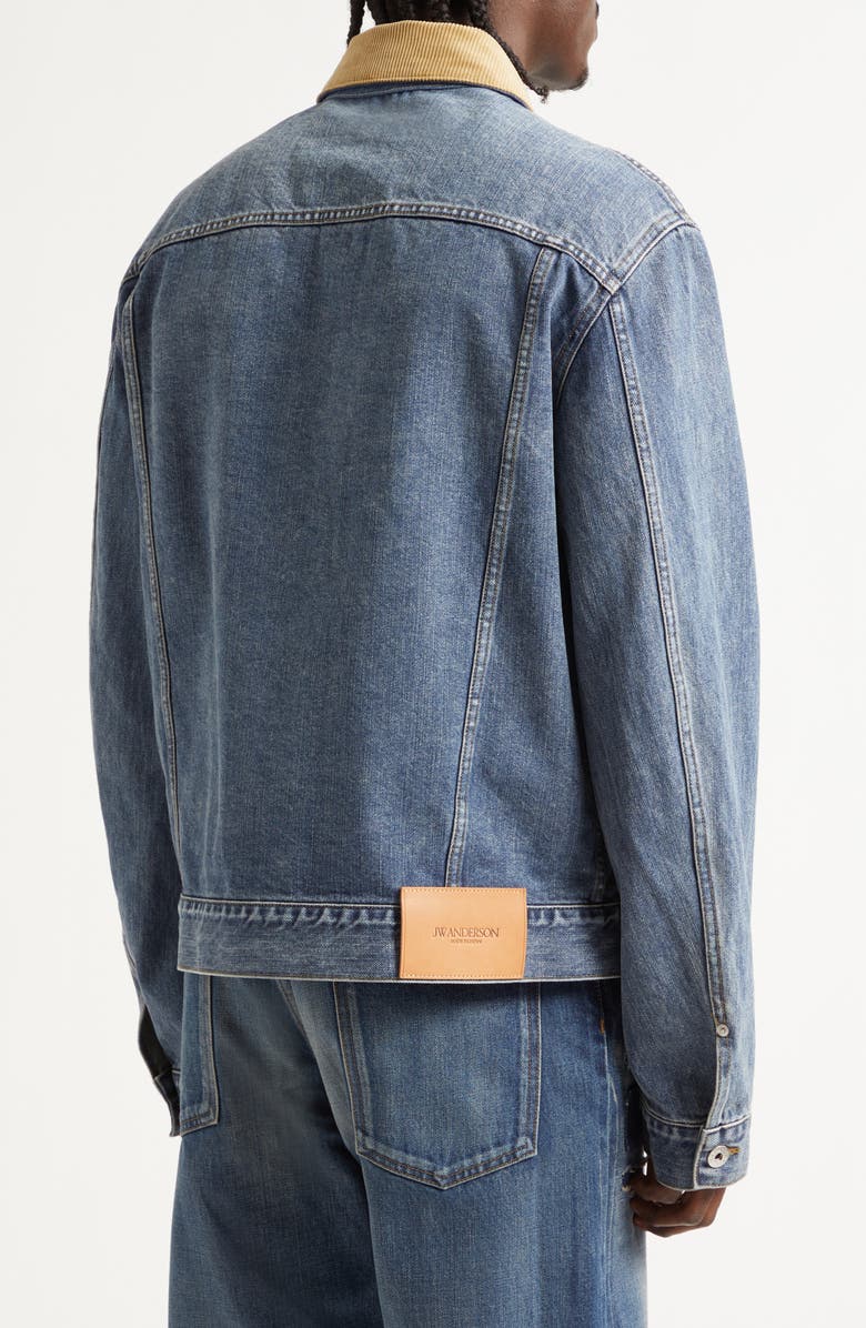 JW Anderson Corduroy Collar Denim Trucker Jacket, Alternate, color, Mid Blue