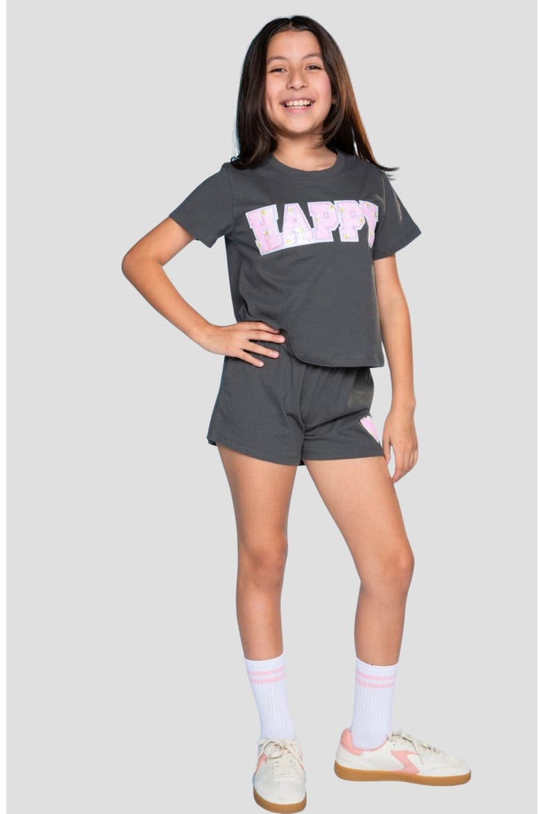 Kids' Easy Sequin Top & Shorts Set, Alternate, color, DARK GREY PINK
