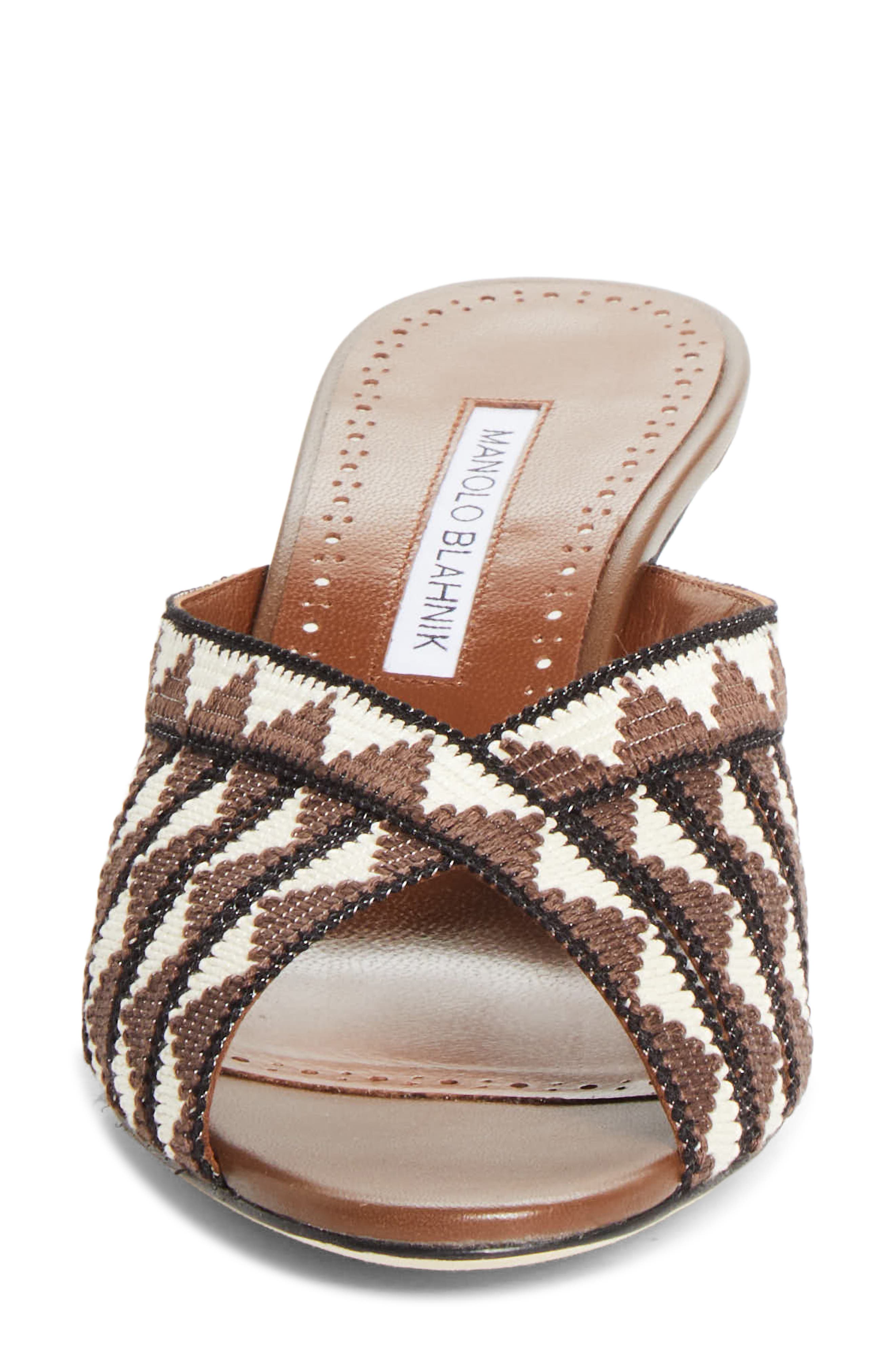 Manolo Blahnik Trofesamu Slide Sandal, Alternate, color, Brown/ Cream
