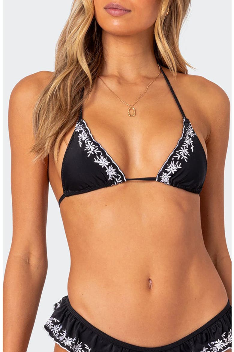 Frilly Triangle Bikini Top, Main, color, BLACK