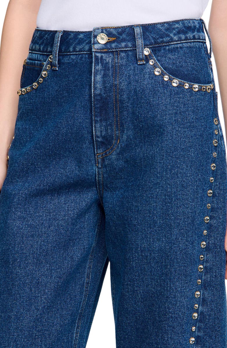 SANDRO Rhinestone barrel jeans, Alternate, color, Blue Jean