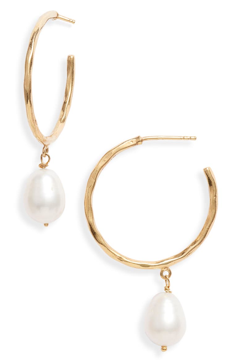 Argento Vivo G-Pearl Charm Hoop Earrings, Main, color, GOLD