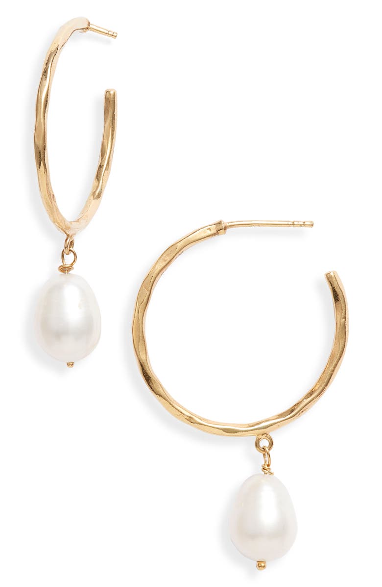 Argento Vivo Sterling Silver Argento Vivo G-Pearl Charm Hoop Earrings, Main, color, 