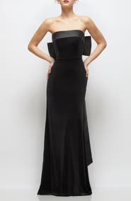 After Six Back Bow Strapless Velvet Gown