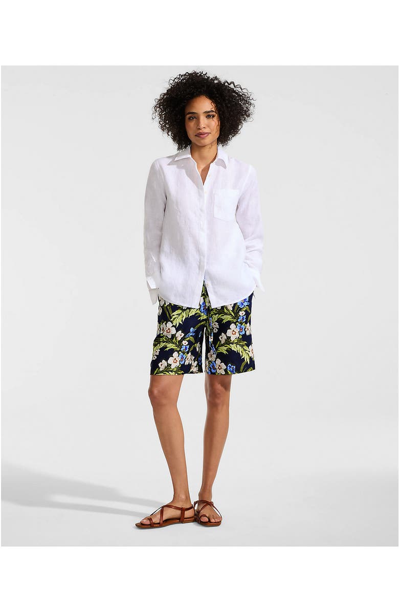 Lands' End Linen High Rise Pull On 7" Shorts, Alternate, color, Deep Sea/Blue Floral Tropic