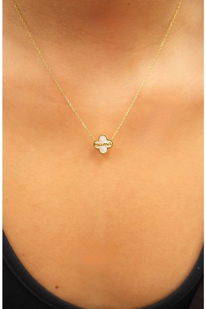 Mother of Pearl Clover Mama Pendant Necklace, Alternate, color, GOLD