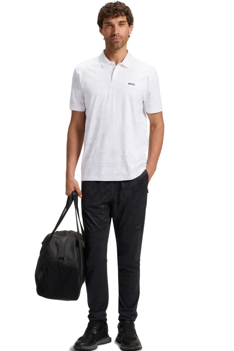 Grid Print Cotton Polo, Alternate, color, WHITE