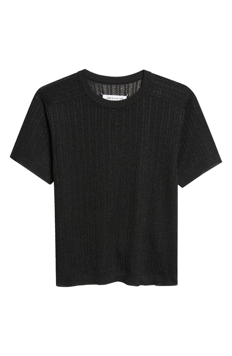 Maison Margiela Short Sleeve Open Stitch Rib Sweater, Main, color, Black