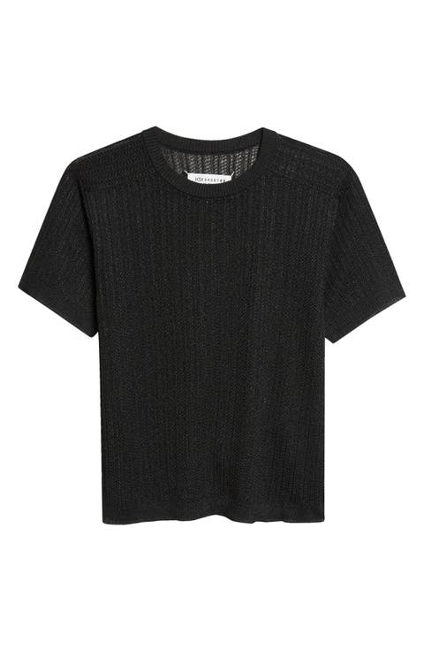 Short Sleeve Open Stitch Rib Sweater