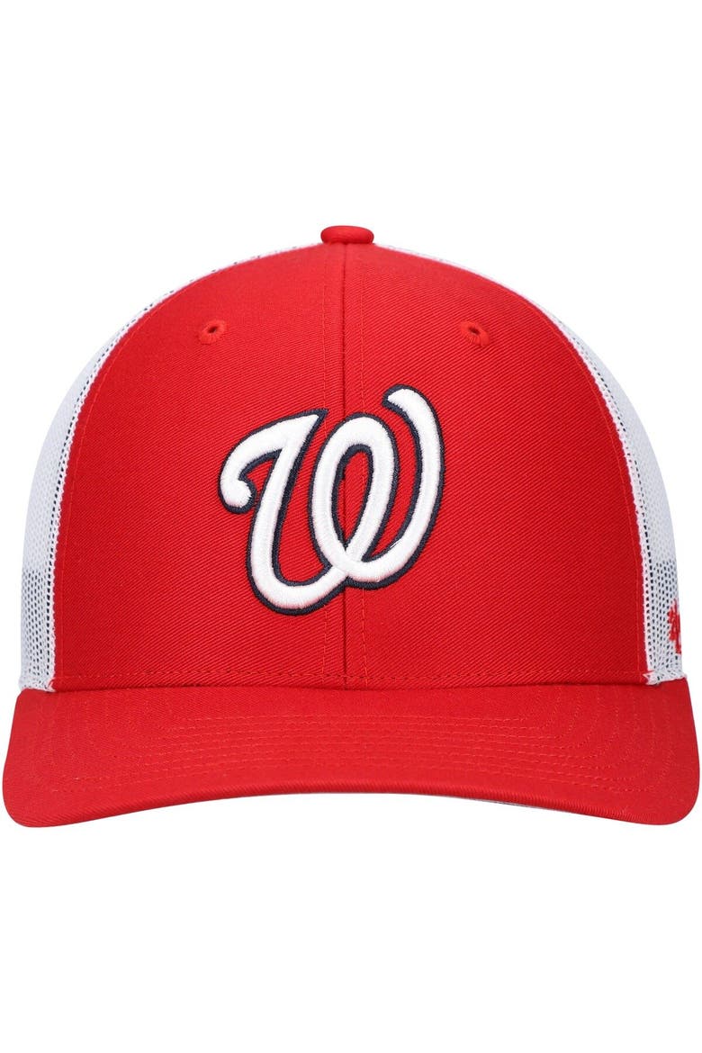 Men's '47 Red/White Washington Nationals Primary Logo Trucker Snapback Hat, Alternate, color, Red