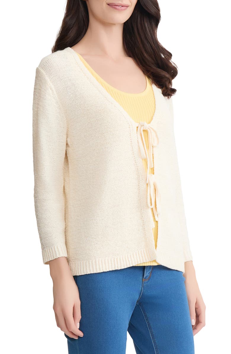 Jones New York Tie Front Cardigan, Alternate, color, White Sand