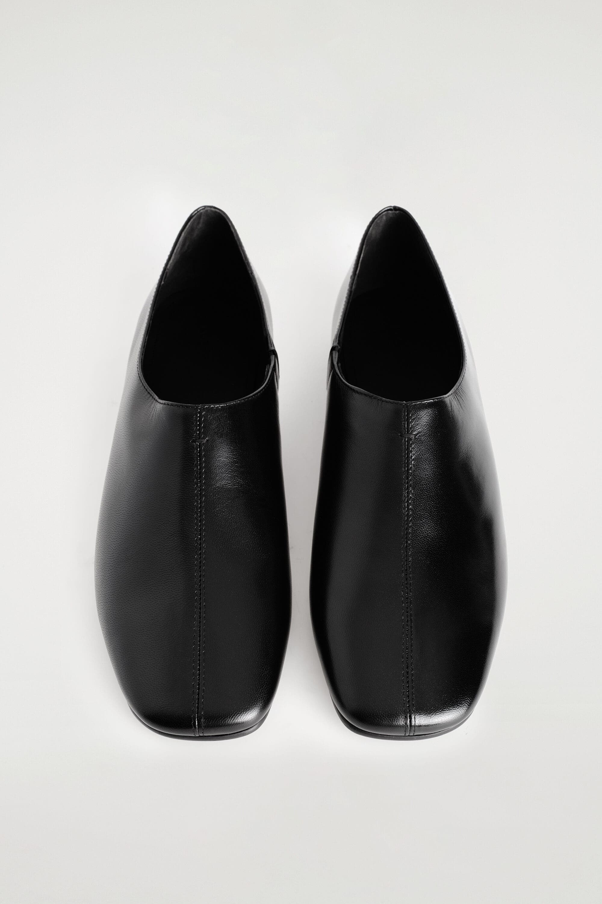 Square-Toe Leather Flats, Alternate, color, BLACK
