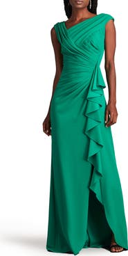 Tadashi Shoji Asymmetric Neck Side Ruffle Fit & Flare Gown