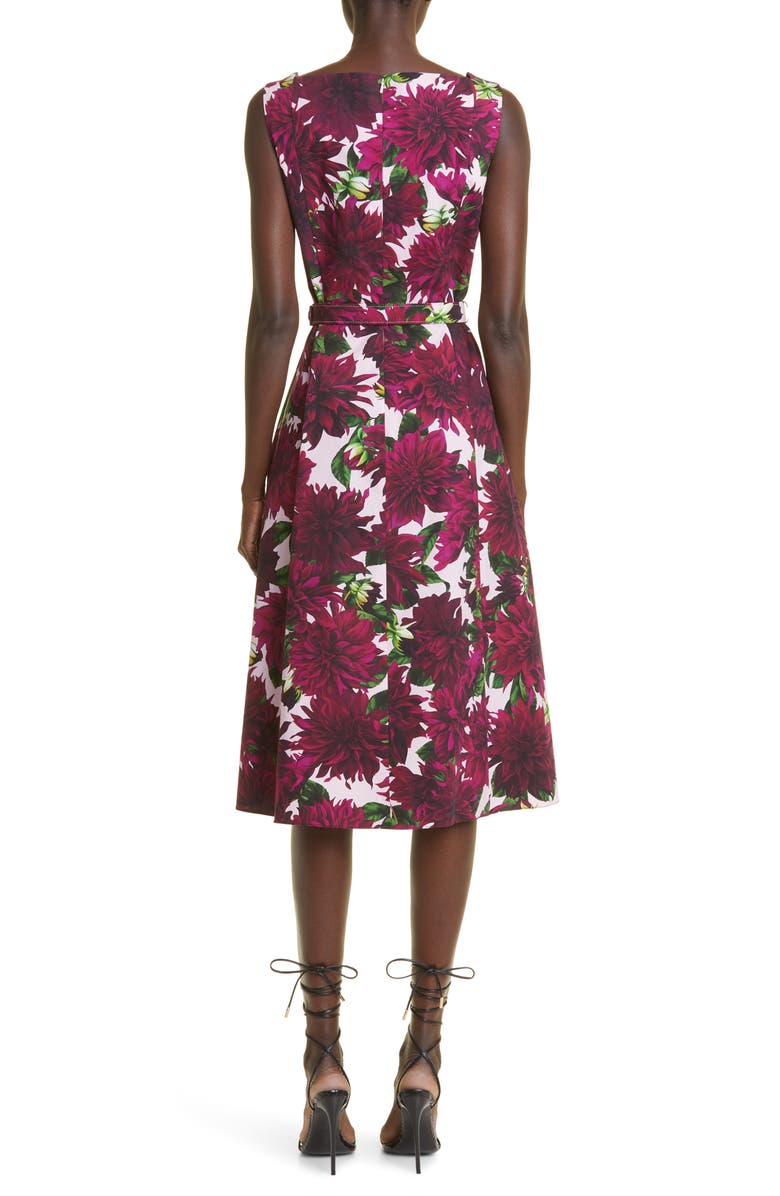 Oscar de la Renta Dahlia Print Stretch Cotton Poplin Belted Dress, Alternate, color, 