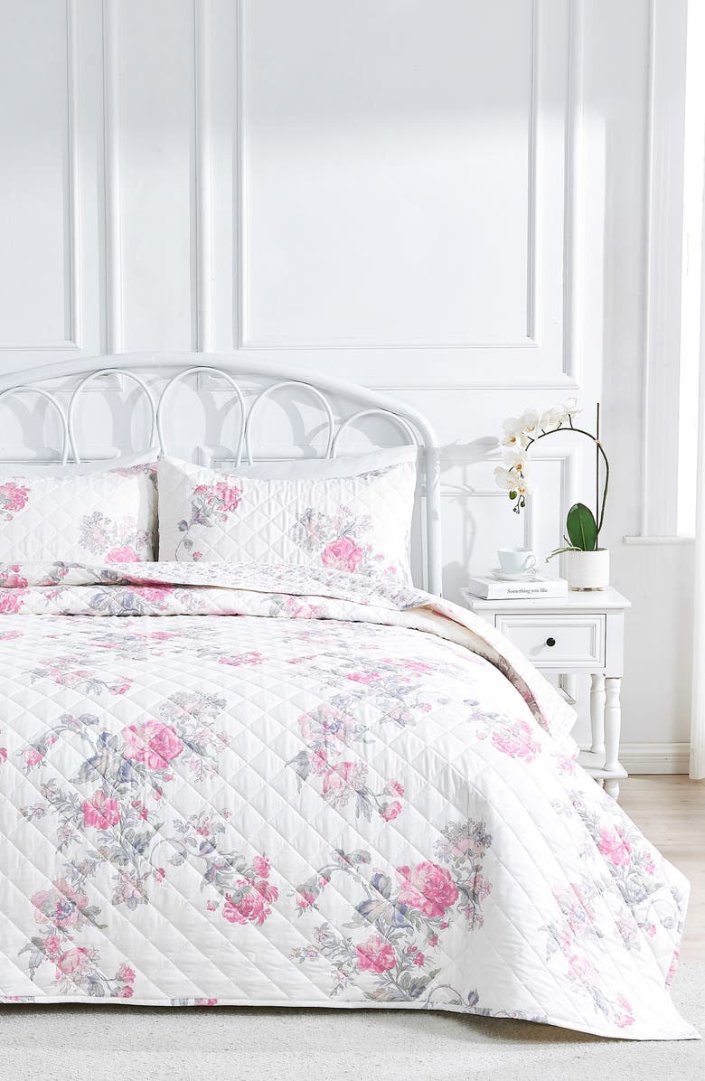 MELANGE HOME Rose Percale Cotton Quilt & Shams Set, Alternate, color, Pink/ Pink