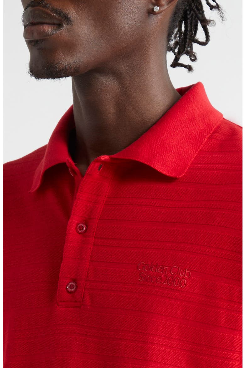 Journey Textured Stripe Cotton Piqué Polo, Alternate, color, HAUTE RED