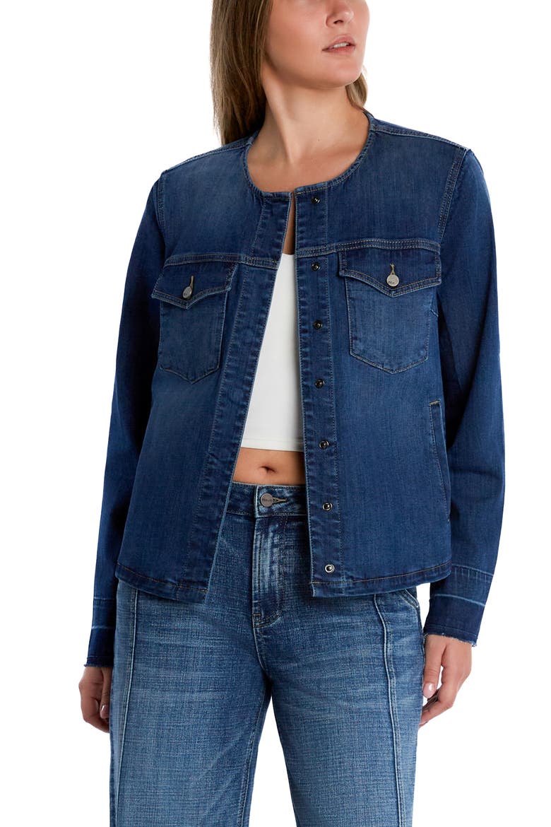 Clara Collarless Denim Jacket, Alternate, color, AHOY BLUE