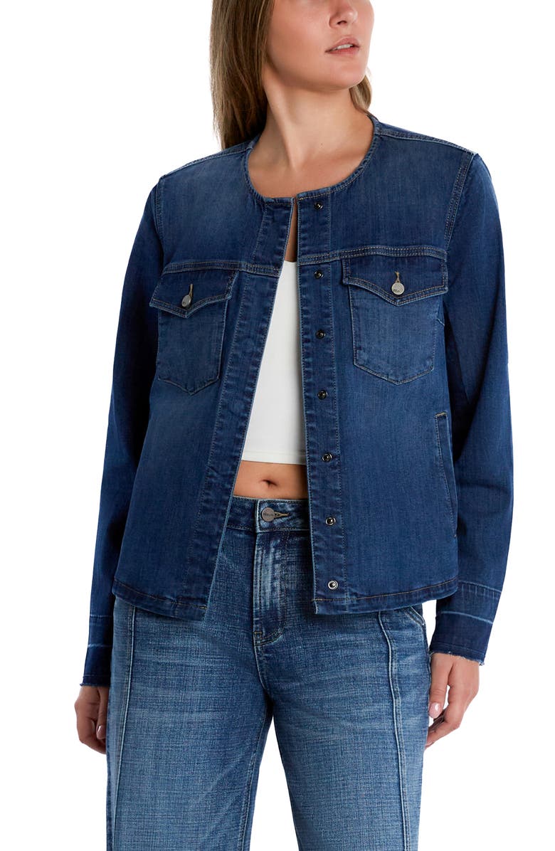 Wash Lab Denim Clara Collarless Denim Jacket, Alternate, color, Ahoy Blue