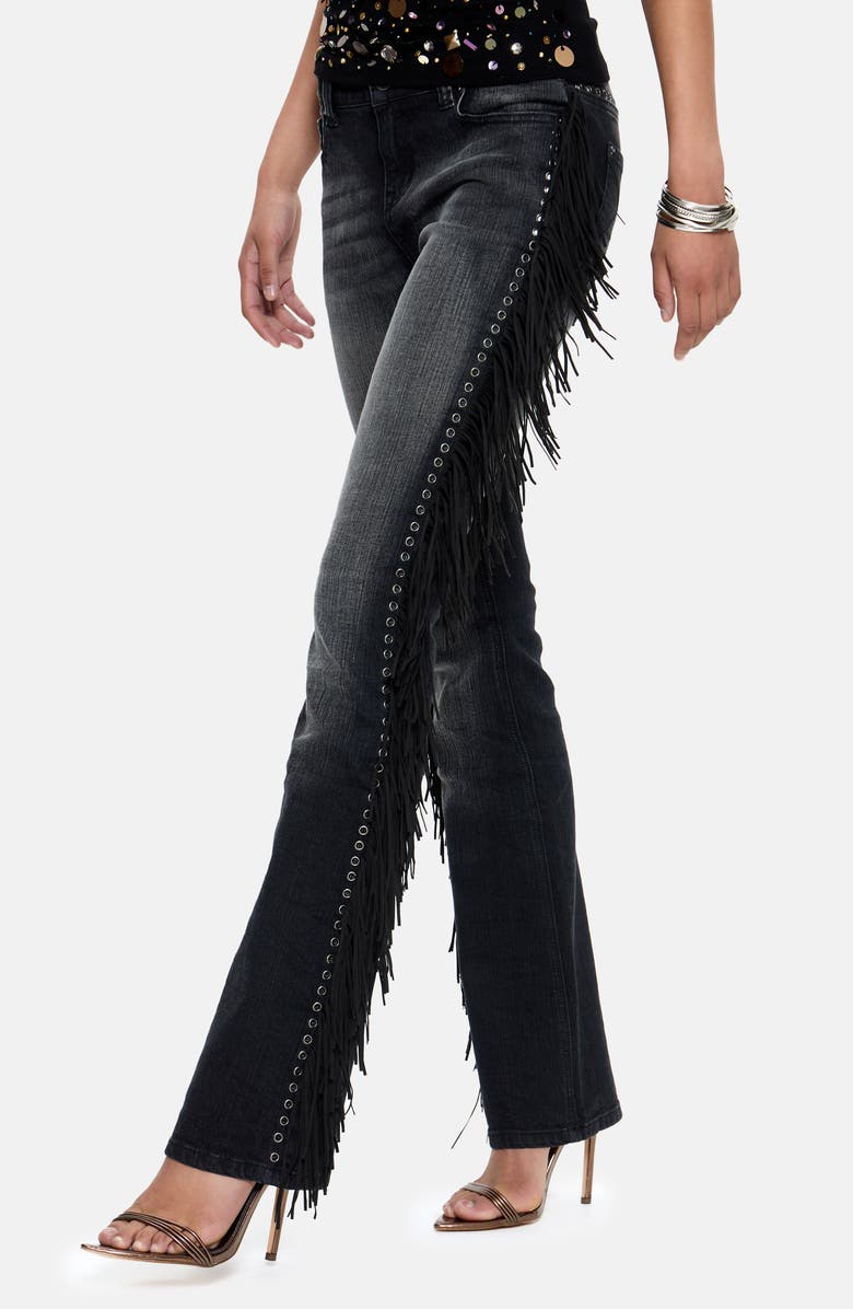 JADED LONDON El Topo Fringe Bootcut Jeans, Alternate, color, Black