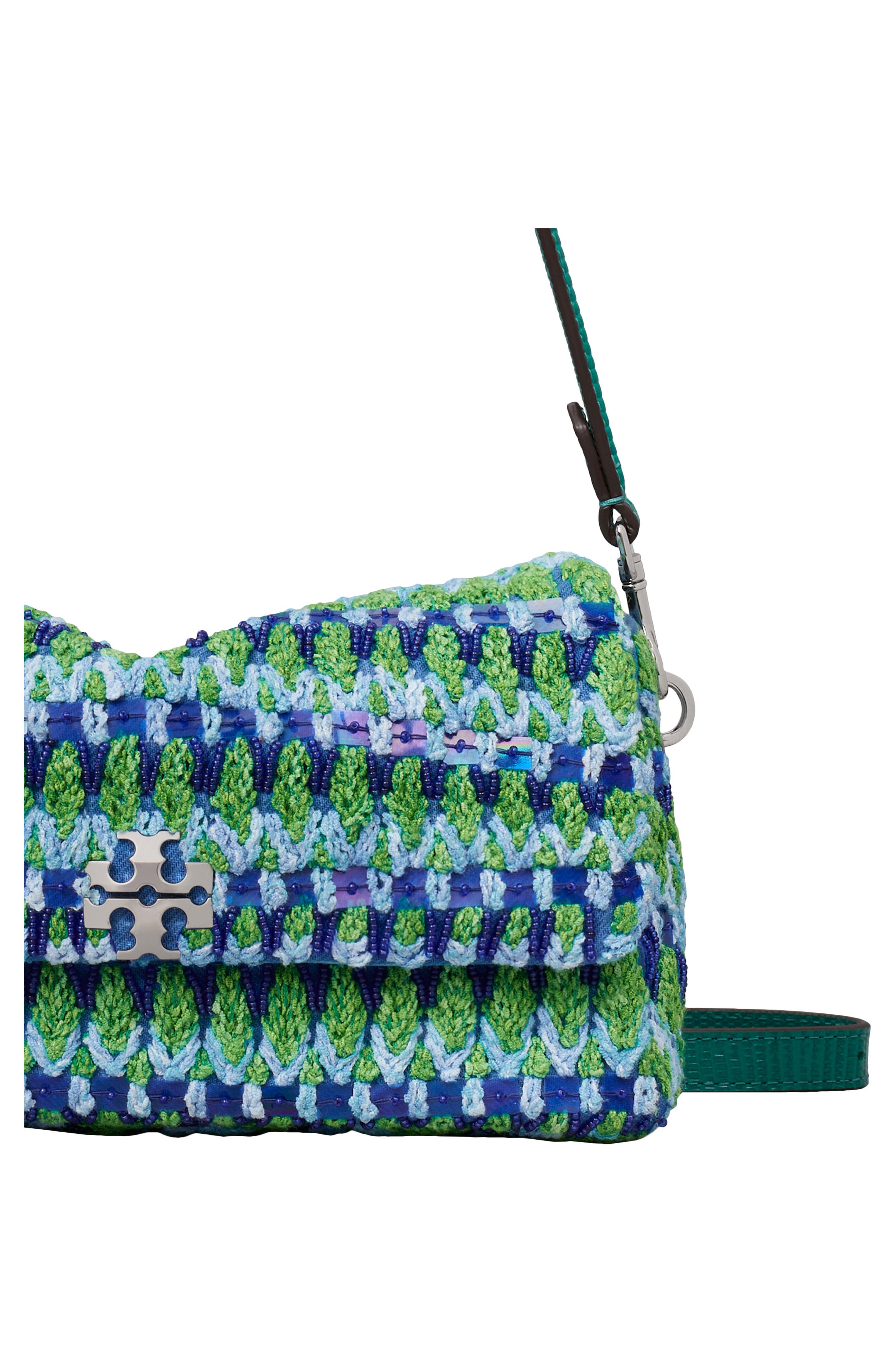 Tory Burch Small Charlie Beaded Shoulder Bag, Alternate, color, Blue Multi