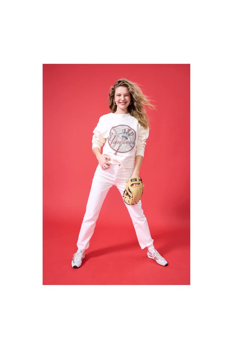 Women's Terez Cream New York Yankees Oversized Gemstone Logo Sweatshirt, Alternate, color, Cream