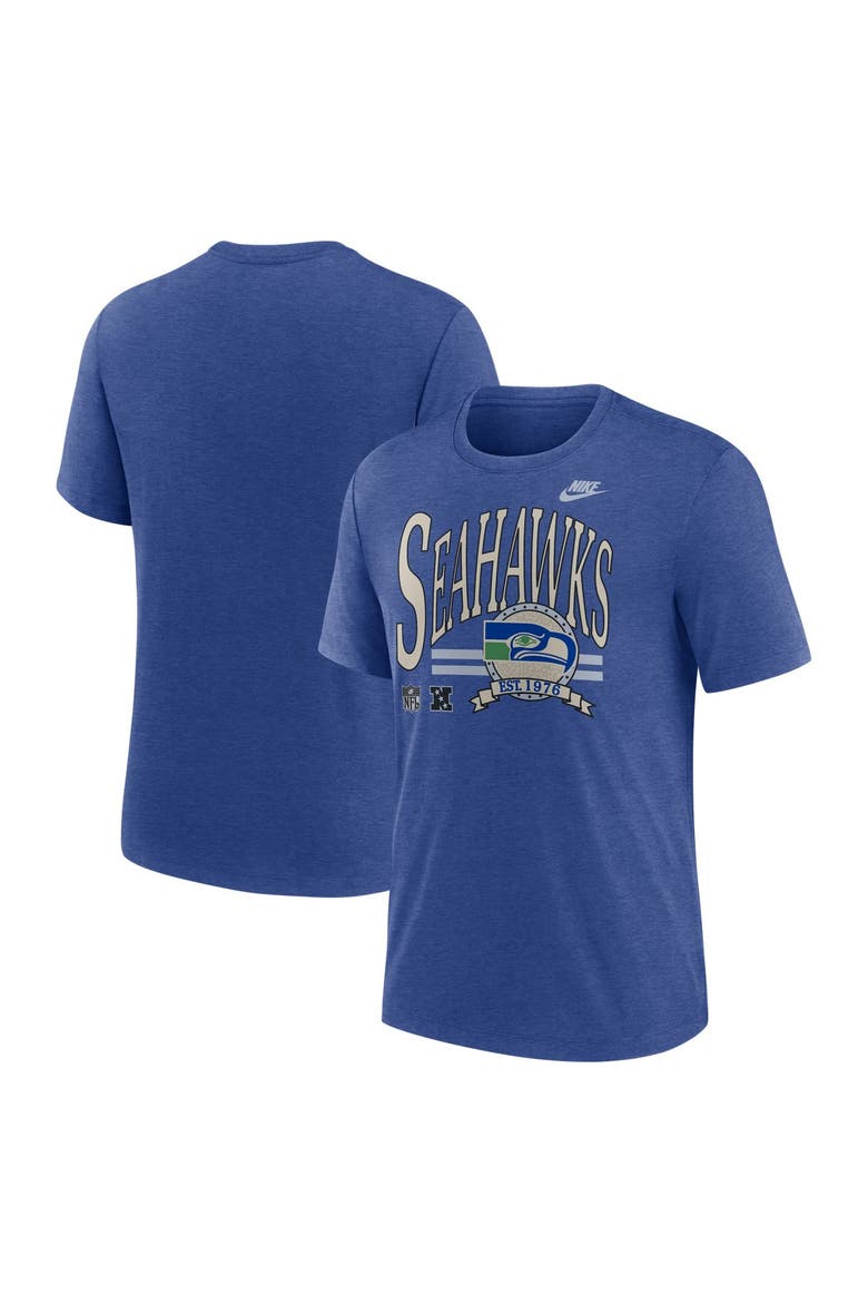 Men's Nike Heather Royal Seattle Seahawks Rewind Tri-Blend T-Shirt, Main, color, Heather Royal