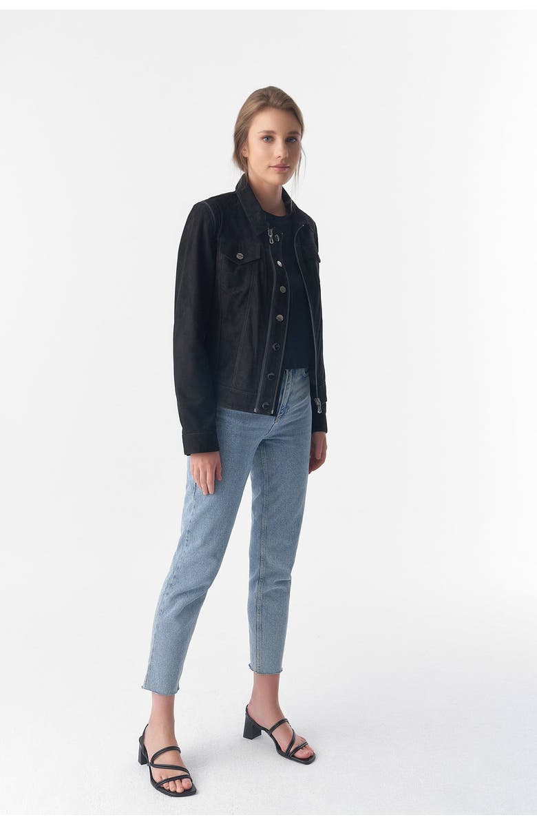 Furniq UK Sarah Suede Jacket, Alternate, color, Black