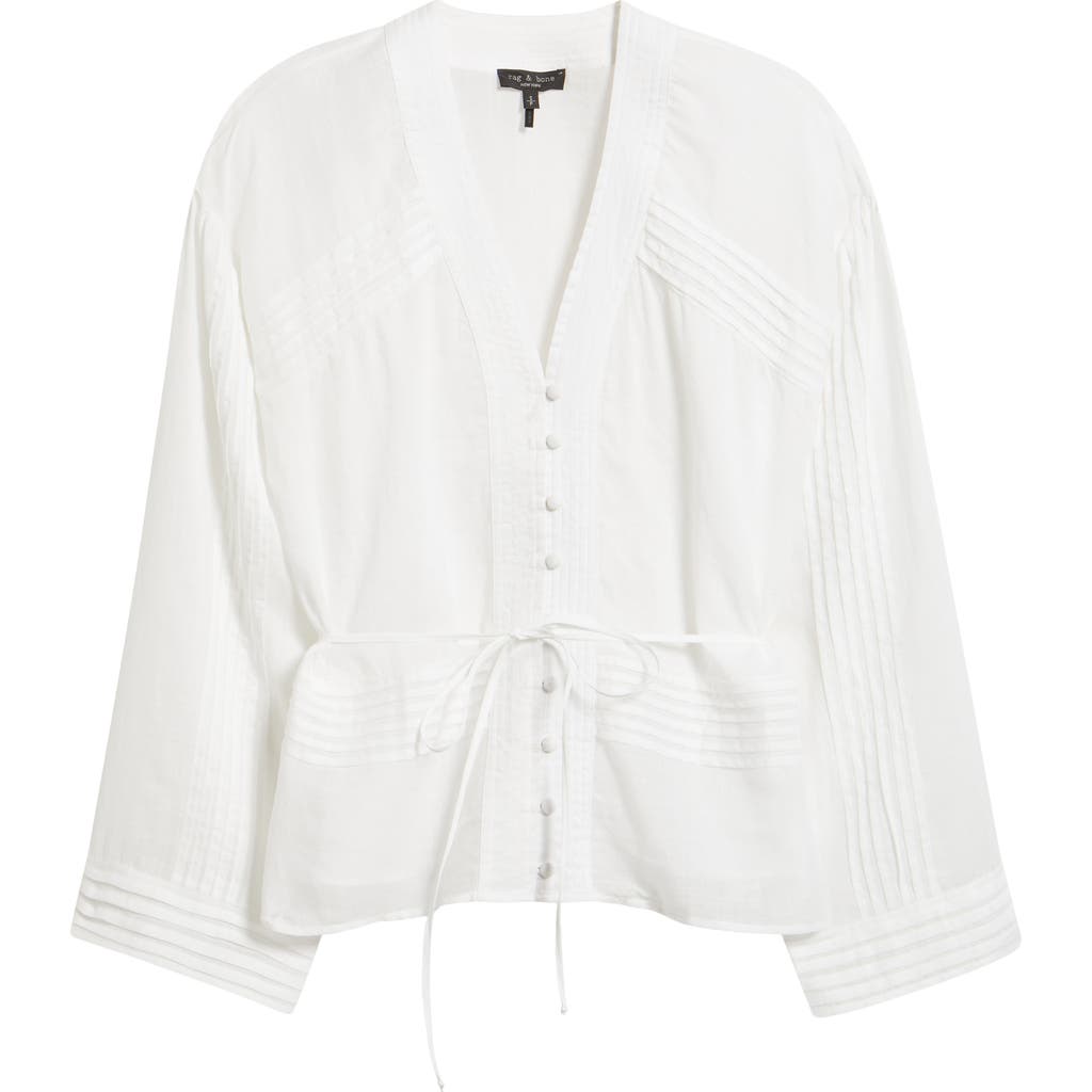 Rag & Bone Viviana Short Sleeve Tie Waist Button-up Shirt In White