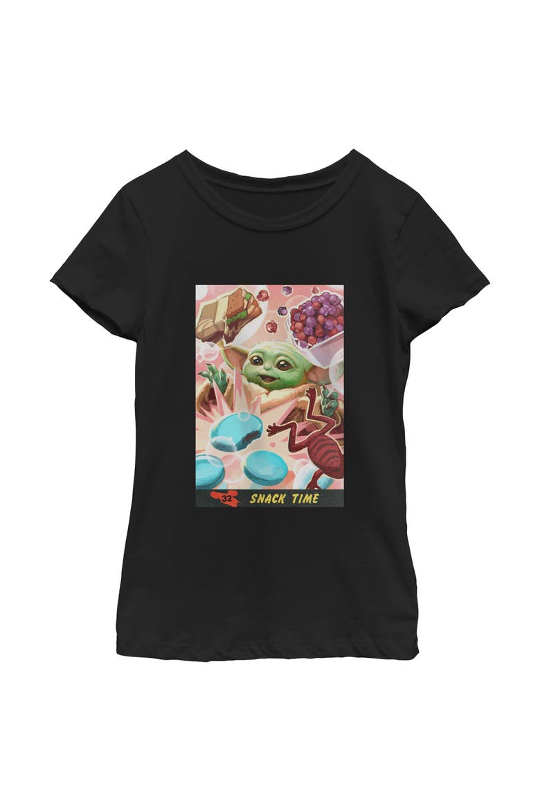 Girls' The Child Snack Time Comic Art Short Sleeve Graphic T-Shirt, Main, color, Black