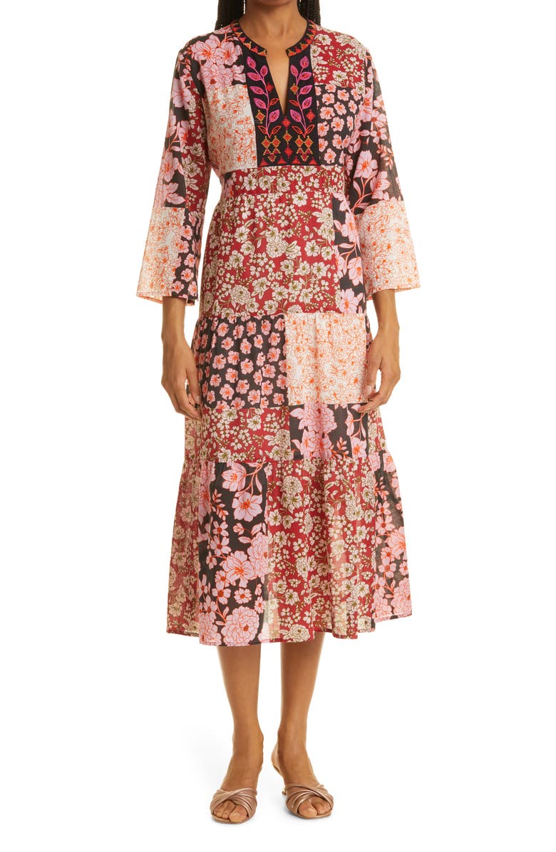 Johnny Was Flora Mix Print Tie Back Cotton Dress, Main, color, 