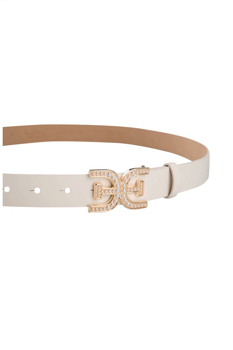 Imitation Pearl Logo Plaque Belt, Alternate, color, IVORY