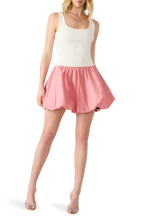 Linnea Mixed Media Bubble Hem Cotton Minidress