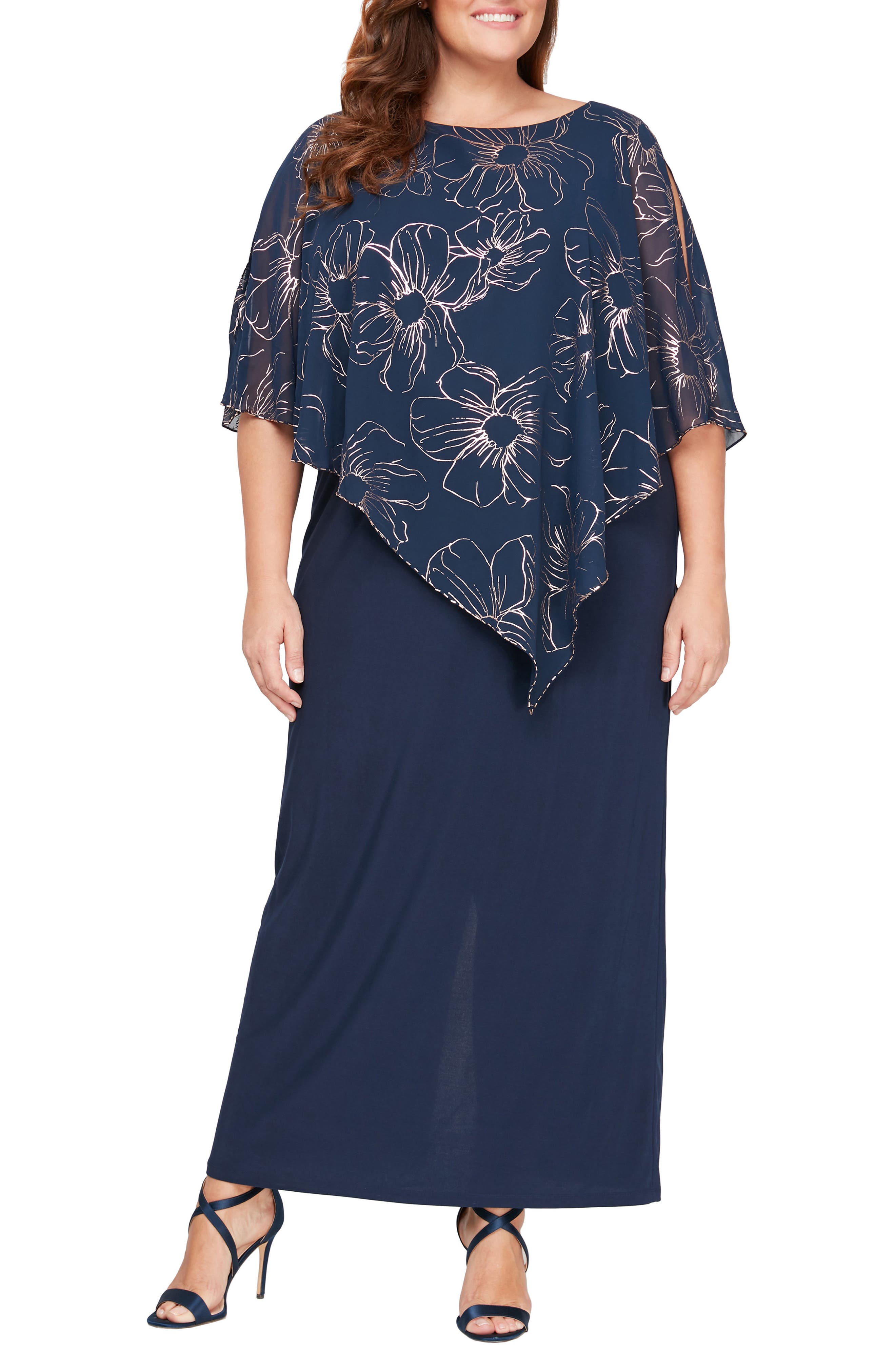 Metallic Chiffon Overlay Gown
