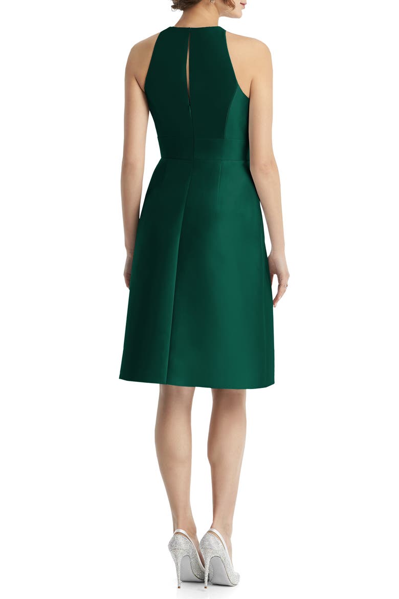 Jewel Neck Satin Cocktail Dress, Alternate, color, HUNTER