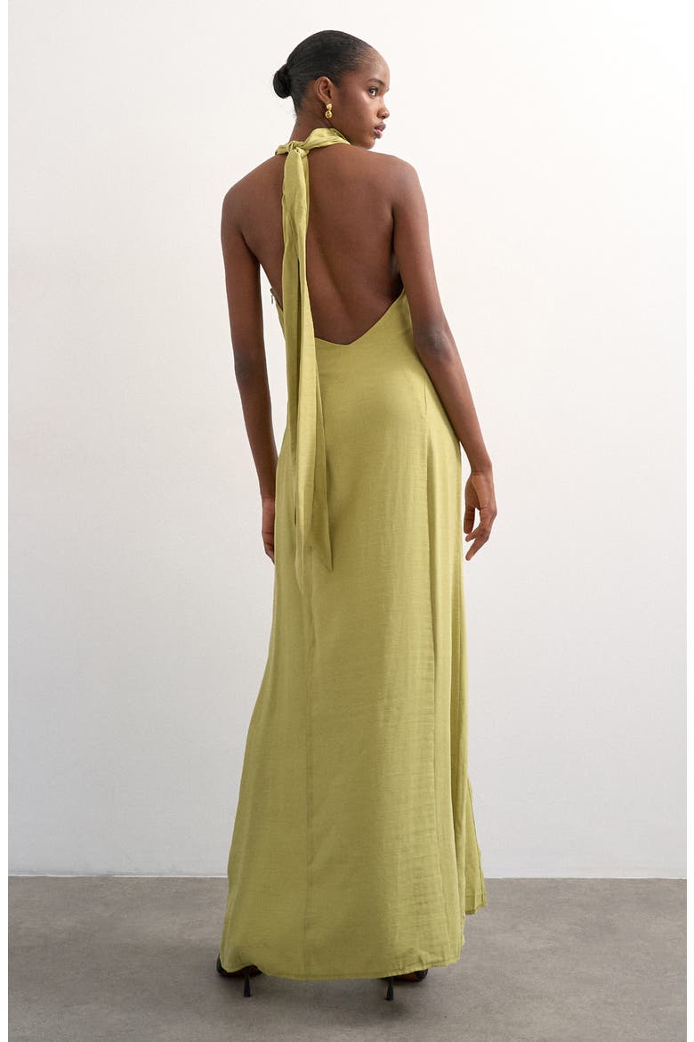 Halter Funnel Neck Open Back Maxi Dress, Alternate, color, LIME
