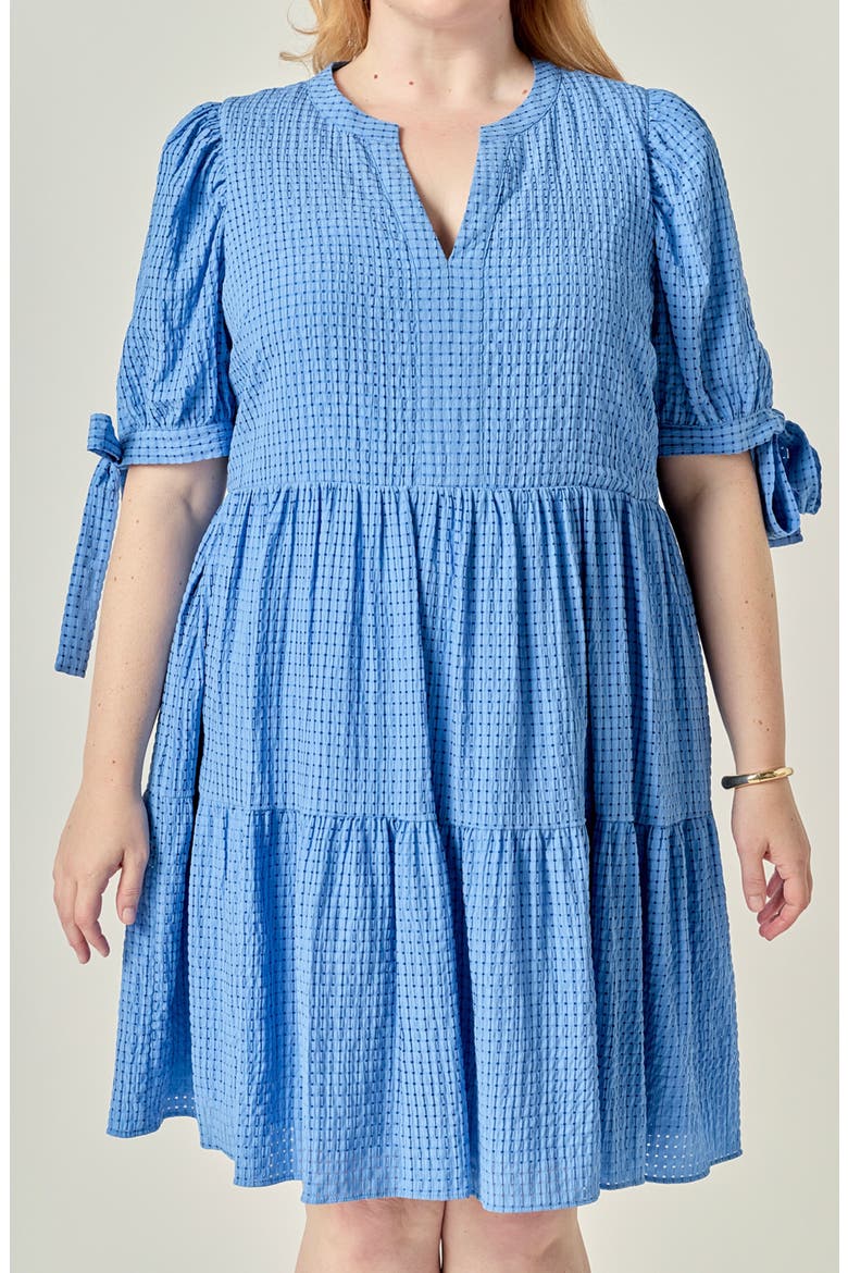 Gingham Tiered Minidress, Alternate, color, BLUE