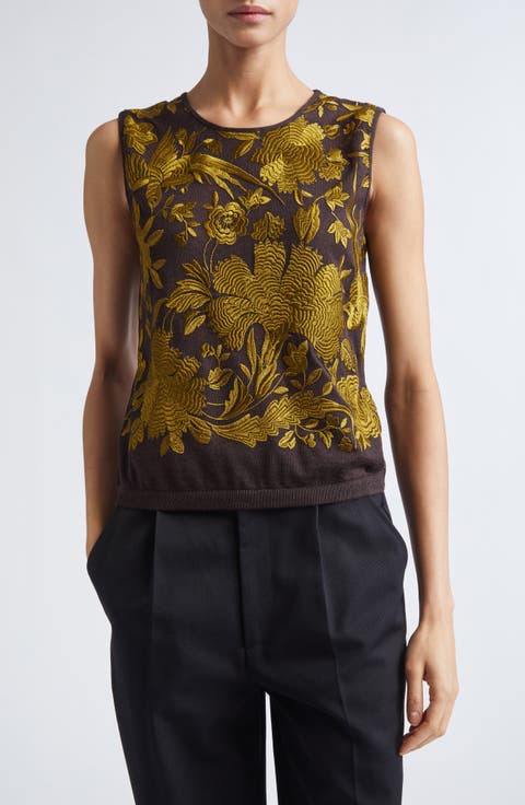 Metallic Floral Jacquard Cashmere & Silk Sweater